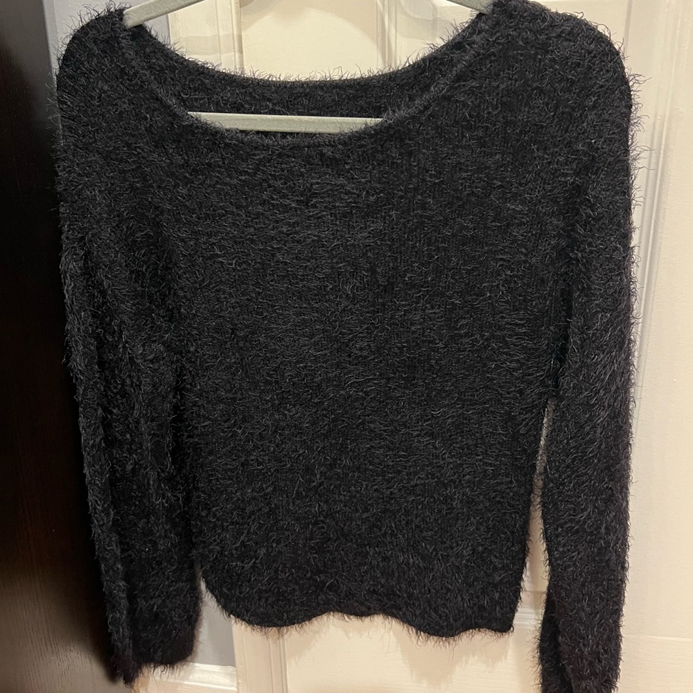 Fuzzy off shoulder black sweater